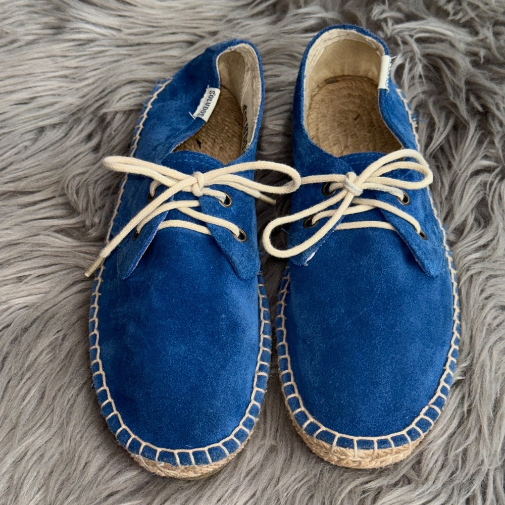 EUC Soludos Derby Lace Up Espadrille Blue Suede Sneaker Shoes Size 7 - Picture 2 of 7